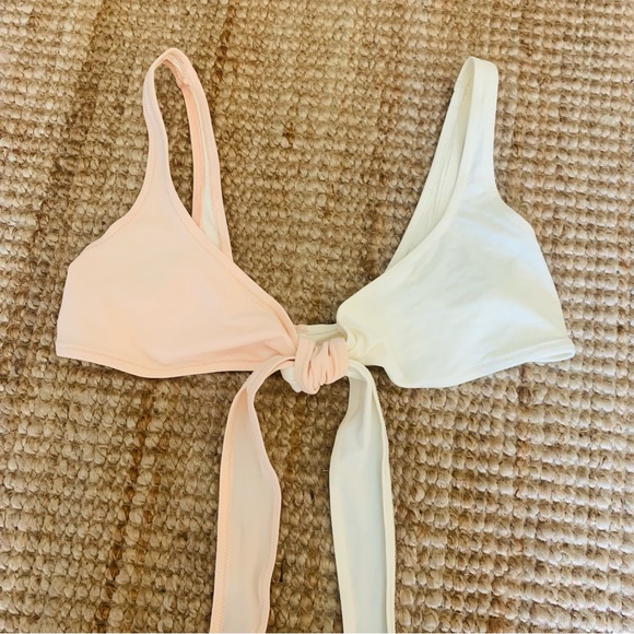 SOLID & STRIPED Other - New Solid & Striped Pink White Color-Blocked Tie Front Bikini Top